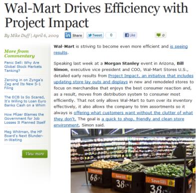 22% dos alimentos no Wal-Mart Fonte: Wal-Mart Shopper Update, retail Forward, Feb/2005 2008/2009 Project