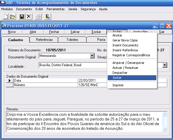 Pág. 57 7. FAZENDO JUNTADA POR ANEXAÇÃO 7.1 A juntada por anexação dá-se somente em processos que se refiram ao mesmo assunto ou tenham objeto em comum.