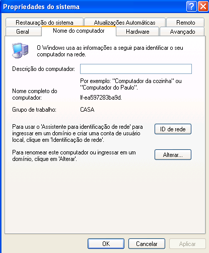 14 Lembre-se que este nome é o que será visto no ambiente de rede pelos outros computadores, desta forma deve-se pensar bem e utilizar o bom senso para criar este nome.