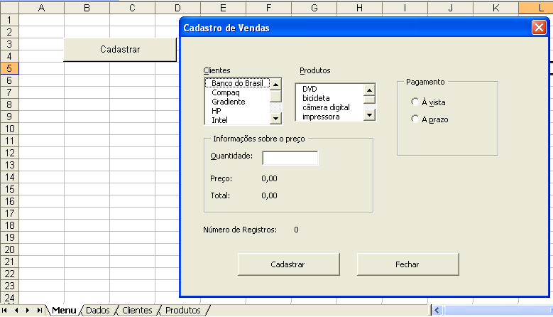 Para executar o formulário, com ele selecionado, pressione a tecla de função F5 ou clique no botão executar sub/userform. Para fecha-lo, clique no botão fechar (x) da barra de título.