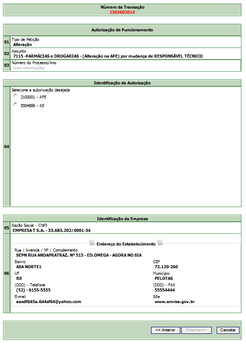 12º passo: na janela aberta, selecione a autorização (AFE ou AE) desejada no item 4 desse formulário. Lembrando que todas as autorizações vinculadas ao CNPJ da empresa serão listadas nesse campo.