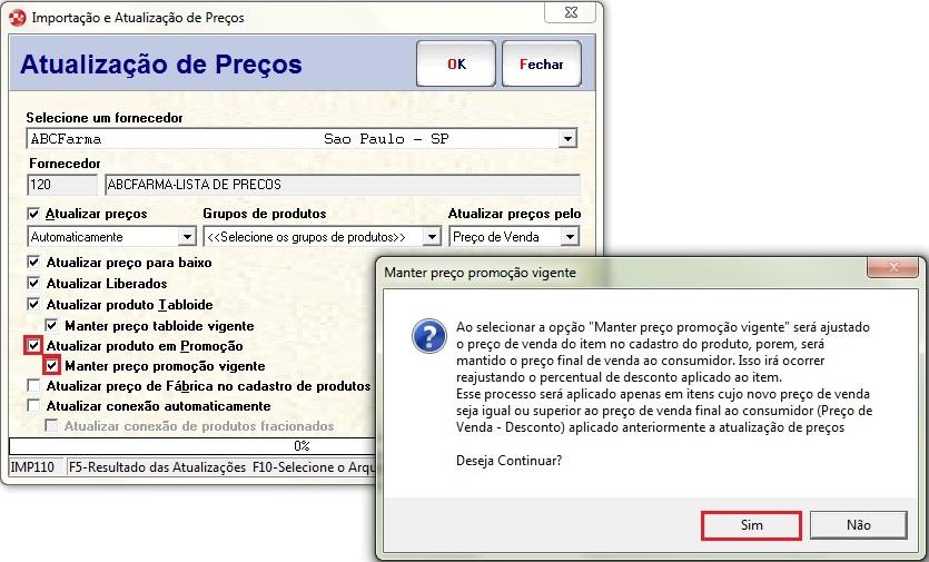 Ex: Sem marcar <Manter preço tabloide vigente> Próximo passo, marcar <Atualizar produto em promoção>, segue mesma tratativa quanto tabloide, assim, marque