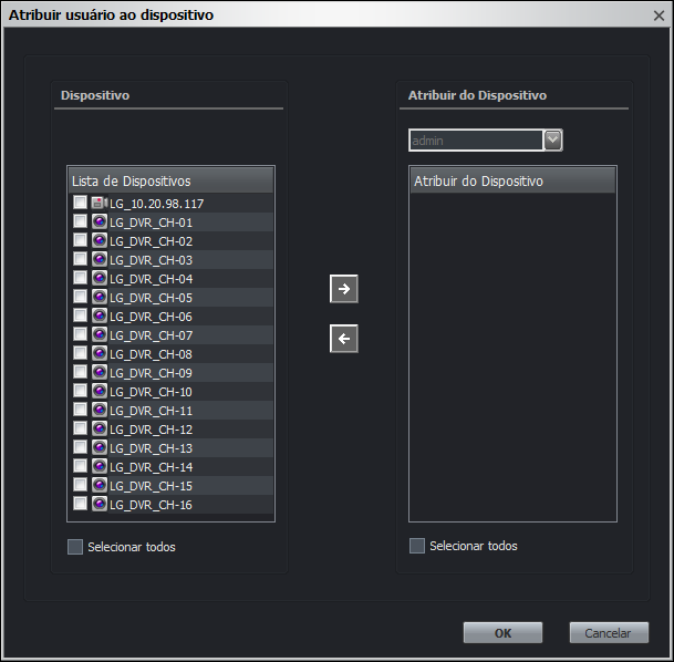 30 Funcionamento e configurações Atribua o dispositivo ao utilizador. 1. Clique no botão [Atribuir] do menu do utilizador. É exibida a janela de Atribuição de Device do utilizador. 2.