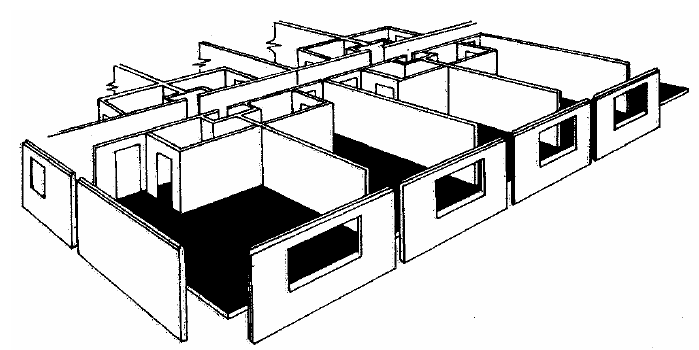 42 Figura 18 Ilustração do Sistema Completo de Paredes Fonte: VanAcker (2002). 2.2.2.3 Sistemas de parede no contorno (sistema envelope ) Neste tipo de sistema, as paredes pré-moldadas localizam-se