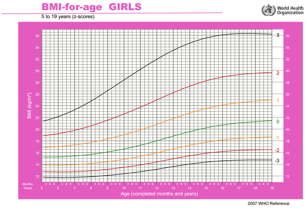 Gráfico para acompanhamento do IMC em meninos (5 a 19 anos)