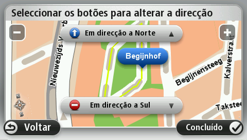 sua localização no mapa. A rua que seleccionar é realçada e o cursor mostra o nome da rua. 4. Toque em Concluído.