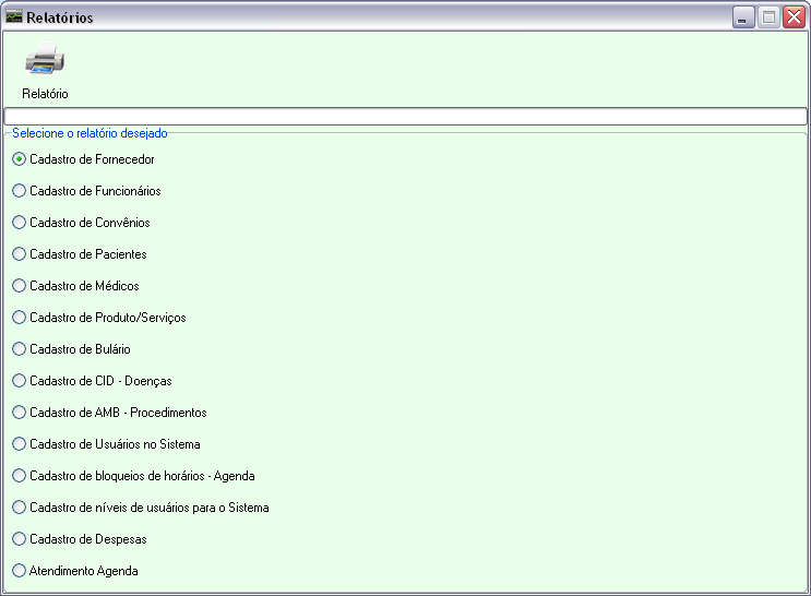 23 Relatórios -> 4.1 Impressão de Relatórios - Nessa tela é possível efetuar a maioria dos relatórios do sistema.