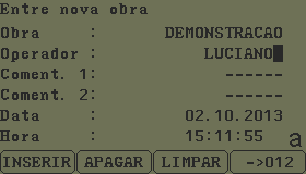 Definindo Obra Utilize o teclado alfanumérico para informar os dados.