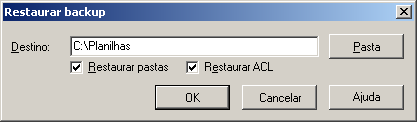 INTERFACE 99 Restaurando - seleção de arquivos Nesta janela, é apresentada uma lista dos arquivos contidos no volume de backup em fita ou no arquivo.