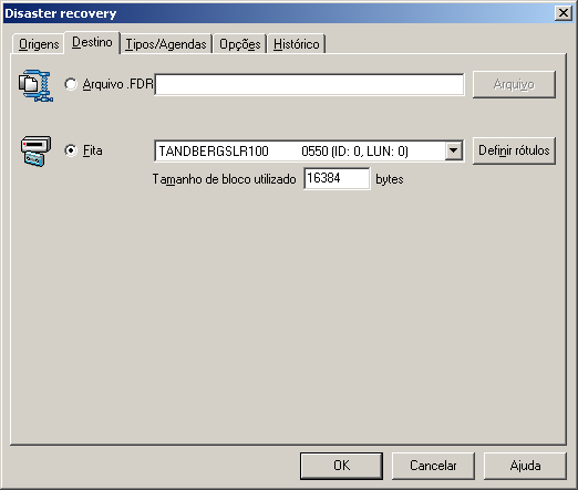 INTERFACE 79 Editando destino disaster recovery Nesta janela, você pode escolher onde será armazenado o backup do disaster recovery. Arquivo.