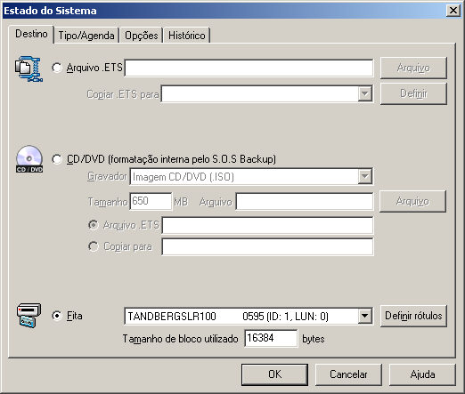 82 S.O.S BACKUP - DATABASE Editando estado do sistema Nesta janela, você pode escolher onde será armazenado o backup do estado do sistema. Arquivo.