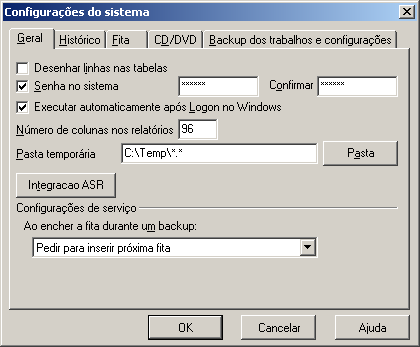 INTERFACE 85 Configurações gerais Nesta janela, você tem acesso às configurações gerais de funcionamento do S.O.S Backup.