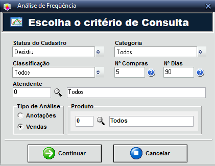 3.1.14. Análise de freqüência Através da análise de freqüência podemos buscar os clientes com compras efetivas e que deixaram, por algum motivo, de comprar da empresa.