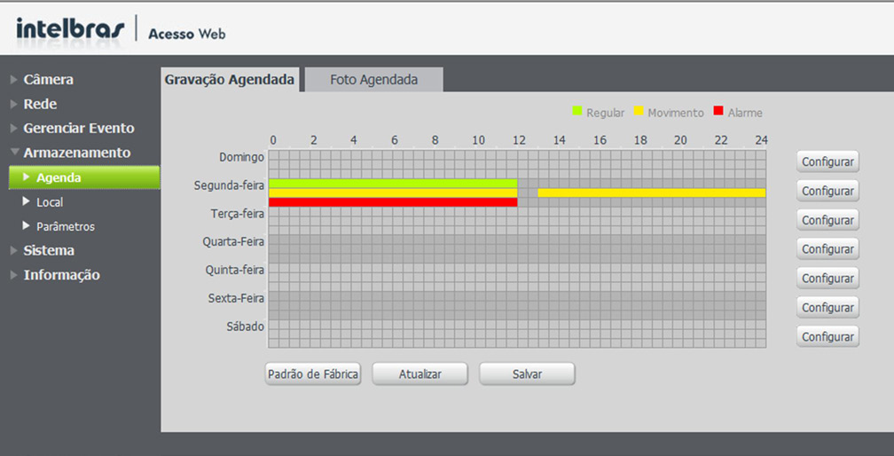 Conflito de IP Conflito de IP 8.4. Armazenamento Essa função permite criar rotinas de gravação e foto de imagens que serão salvas em um servidor FTP externo.