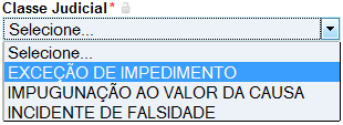 No campo Seção/Subseção, deverá ser indicada a seção/subseção ou a jurisdição TRF 5ª Região O campo Localizar Classe funcionará como um filtro para o próximo campo Classe Judicial Nesse campo,