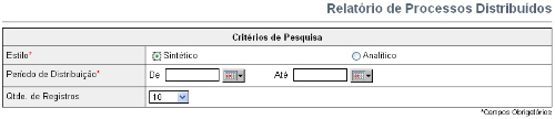 43 3.3.2 Juizado Especial Digital - Creta v3.0 Processos Distribuídos Usando esse relatório o usuário verá os processos que foram distribuídos para sua vara no período de tempo indicado.