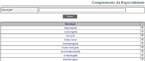 61 Juizado Especial Digital - Creta v3.0 Será mostrada uma tela com relação das especialidades já cadastradas. Para editar basta clicar na descrição da especialidade.