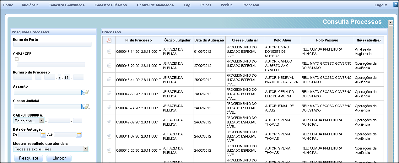 Localizado o processo desejado, veja os detalhes através do ícone indicado.