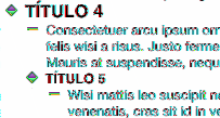 Indente subtópicos até nove níveis ao premir a tecla Tab ou ao clicar nos botões Promover e Despromover na barra de formatação.