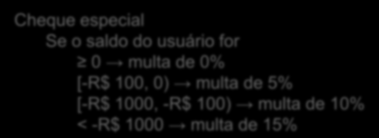 Análise de Valores de Fronteira Veja os requisitos do Banco LabPS Cheque especial Se o saldo do usuário for 0 multa de