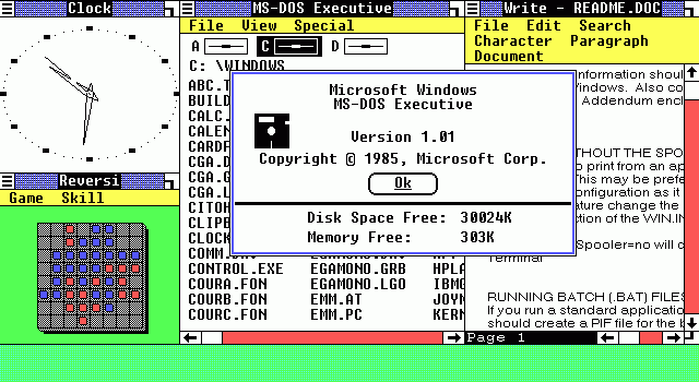 Após várias melhorias sobre o sistema comprado, a Microsoft lançou MS-DOS em 1982 cuja interface era baseada em modo texto, bastante parecida com a utilizada pelo Unix.