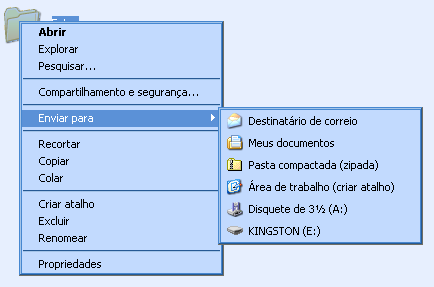 Formas de armazenamento 1. Clique com o botão direito do mouse sobre o arquivo que deseja 2. Aparecerá um menu.