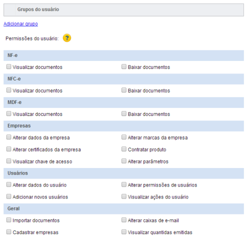 Antes de salvar deveremos definir a permissão do usuário, ou seja, o que ele terá acesso a plataforma. Para isso vamos clicar em Permissões de usuário.