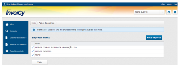 Após aparecerá uma tela com o apelido da Empresa (Cliente) e a Chave de acesso. Não confunda as duas chaves. Uma é do Parceiro no caso você e outra de acesso onde cada cliente cadastrado terá a sua.