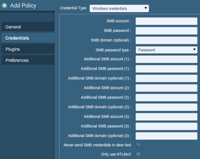 Os usuários podem selecionar SSH settings (Configurações SSH) no menu suspenso e inserir credenciais para a varredura de sistemas Unix.