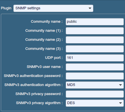 SNMP settings (Configurações de SNMP) permite configurar o Nessus para se conectar e autenticar no serviço SNMP do destino.