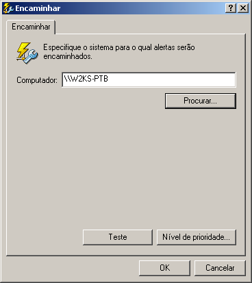 Configurando alertas 2 Para atualizar a lista, execute uma das seguintes ações: $ Para incluir um computador, clique em Adicionar para abrir a caixa de diálogo Propriedades de encaminhamento e digite