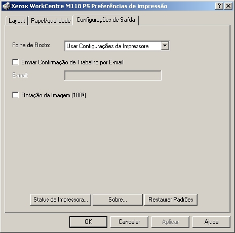 4 Operação com o Windows 2000, Windows XP e Windows Server 2003 Configurações da guia Configurações de Saída Esta seção descreve a guia Configurações de Saída.