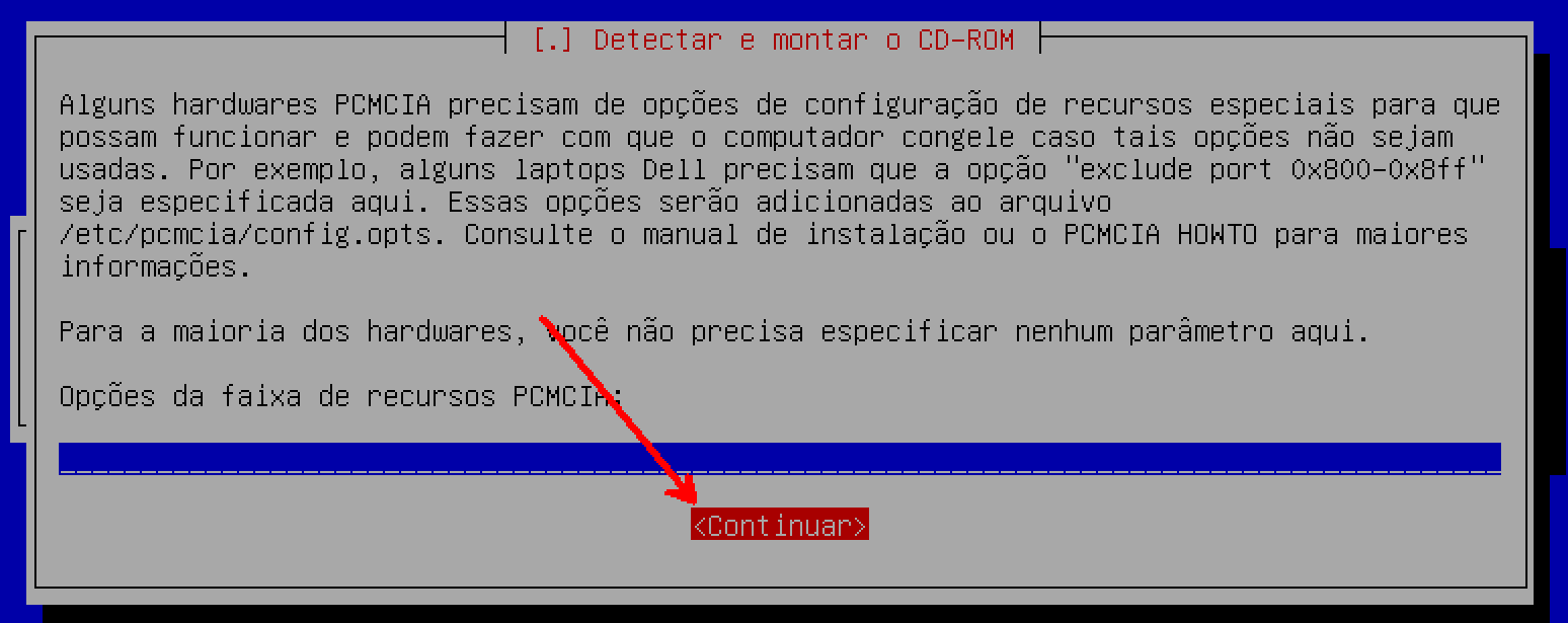 Detectar o CD-ROM Aperte Tab do teclado do servidor para selecionar