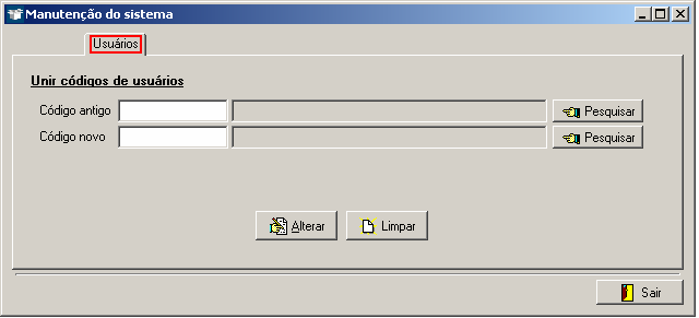 Manual PER-MAN-009 Manutenção do Sistema 5.2 Usuários Este procedimento é usado para unificar códigos de usuários que foram criados duas vezes na base.