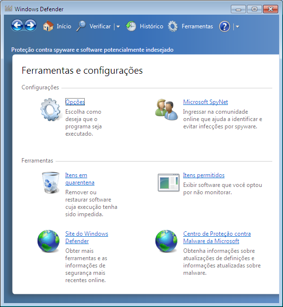 O Windows Defender oferece duas maneiras de ajudar evitar que o software infecte o computador: Proteção em tempo real: O Windows Defender o alerta quando um spyware tenta se instalar ou ser executado