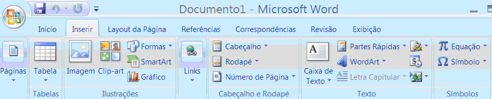 Permite inserir folha de rosto, página em branco e quebra de página. Permite inserir tabela, desenhar tabela, converter tabela em texto e escolher entre alguns modelos de tabelas rápidas.