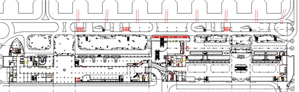 rearranjando layout Piso térreo Prolongar perímetro de cada esteira de restituição de bagagem em cerca de 20 m e acrescentar