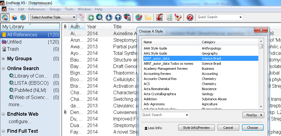 1) Configurando o EndNote para normas ABNT 1. 1 - Abra o Microsoft Word e clique na Aba EndNote X5 1.2 - Irá surgir a tela de comando do EndNote: 1.