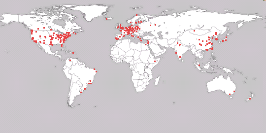 PlanetLab hoje 900+ servidores em 400+ locais em 40+ países Colocação no mundo