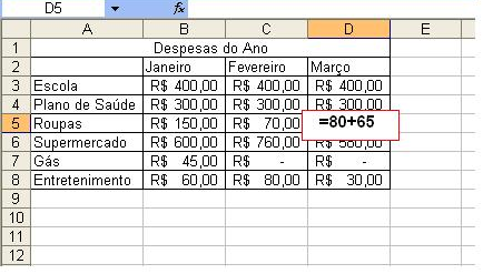 No caso de pretendermos apenas realizar cálculos simples, com poucas células, é possível realizar operações básicas indicando simplesmente o nome das células ou digitar diretamente na barra de