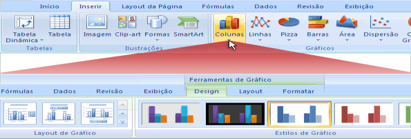 Mais comandos, mas apenas quando você precisar deles Figura 5 Comando inserir Crie um gráfico clicando em um botão na guia Inserir no grupo Gráficos.