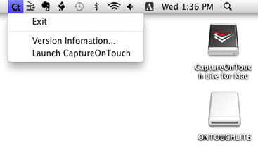 Ícones de barra de menu Depois de iniciar, o CaptureOnTouch Lite irá residir na barra de menu. O ícone irá aparecer na barra de menu durante este período.