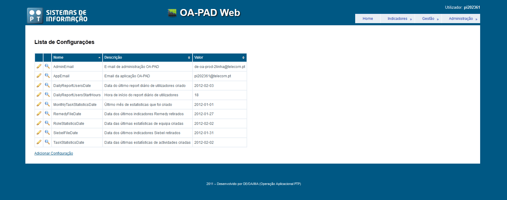 Capítulo 3. OA-PAD 21 3.4.2 Administração Figura 3.13: Gestão de tarefas pendentes No separador de administração da interface Web (figura 3.