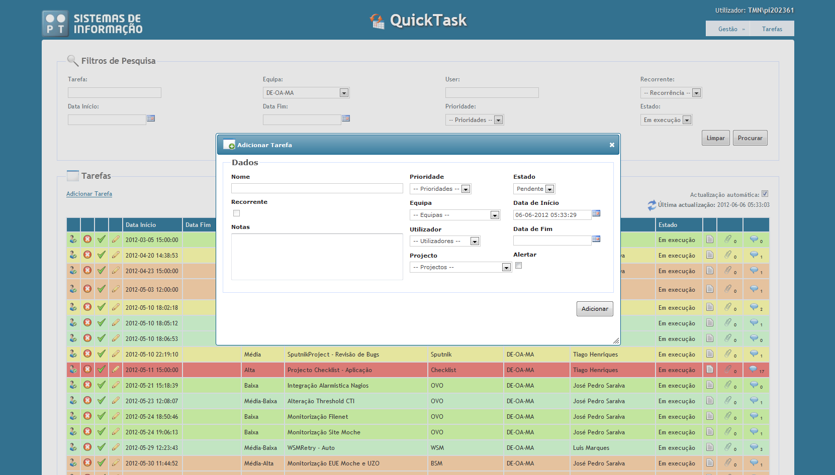 Capítulo 5. QuickTask 56 Figura 5.6: Vista de comentários associados a uma tarefa Figura 5.7: Adicionar nova tarefa 5.3.