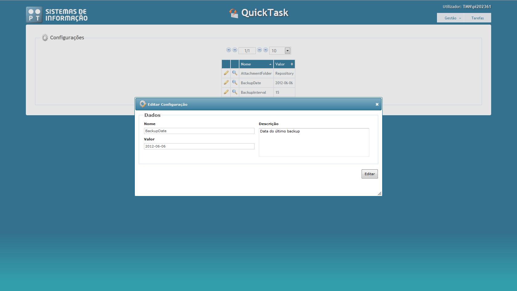 Capítulo 5. QuickTask 57 As integrações a efectuar no QuickTask, nomeadamente com o OA-PAD, também necessitarão de configurações específicas que serão igualmente editáveis neste separador. Figura 5.