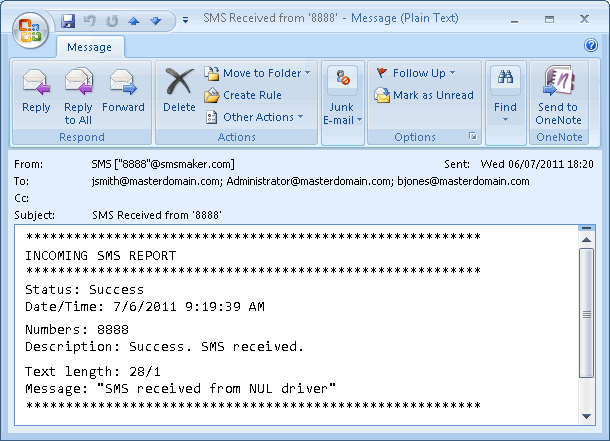 Screenshot 100: SMS recebidos exibidos no cliente de email Para obter mais informações, consulte Ajustar configurações de SMS (página 157). 10.3 Requisitos de SMS Use um dos seguintes tipos de gateways de SMS: Modem GSM SMS com base na Web 10.