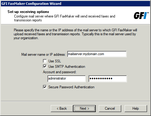 Screenshot 25: O assistente solicitará que você indique um nome para o servidor de email. 3. Especifique os detalhes do servidor de email para onde o GFI FaxMaker encaminha os emails recebidos.