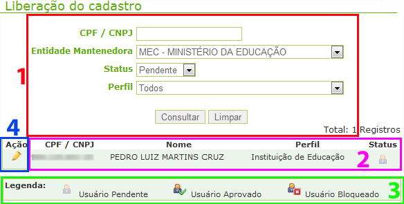 7. Liberar Usuário Liberar Usuário Para liberar acesso a suas instituições, siga os passos: - Autentique-se no sistema; - Clique em liberar usuário.