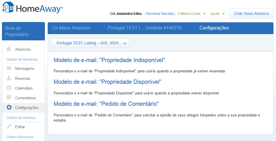 Personalize os seus Modelos de Resposta Poderá personalizar os seus modelos de resposta para cada Pedido de Informação de viajantes. A partir do seu Gestor de Reservas, clique em Configurações.