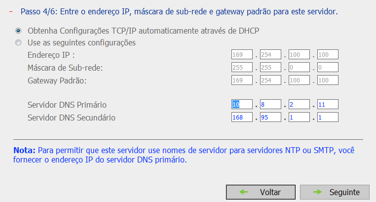 3. Insira a data, a hora e o fuso horário do servidor. 4.